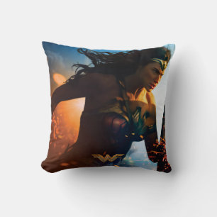 Wonder Woman Running on Battlefield Throw Pillow