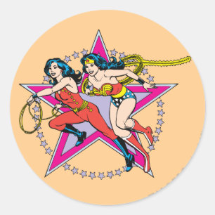 Wonder Woman Star Background Classic Round Sticker