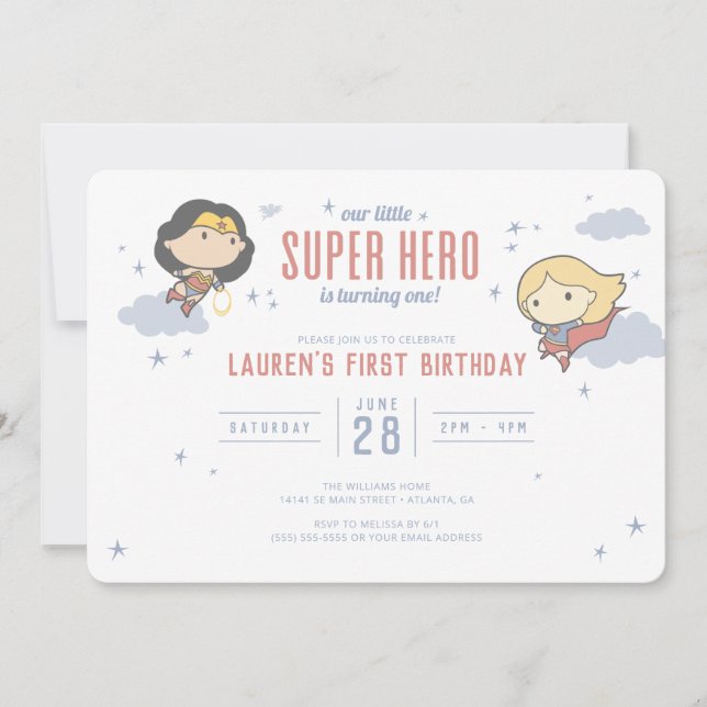 Wonder Woman & Supergirl | Super Hero Birthday Invitation (Front)