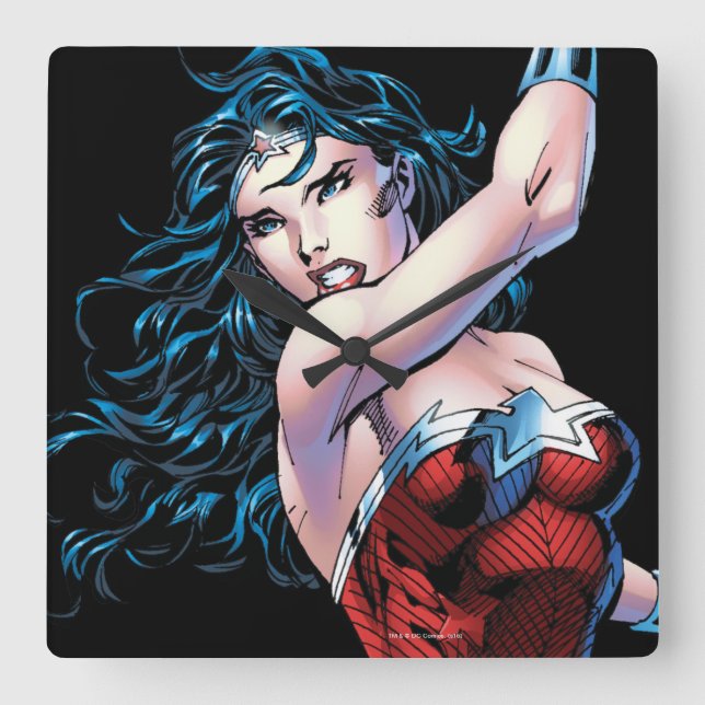 Wonder Woman Swinging Sword Square Wall Clock (Front)