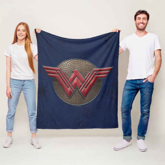 Wonder Woman Symbol Over Concentric Circles Fleece Blanket (In Situ)