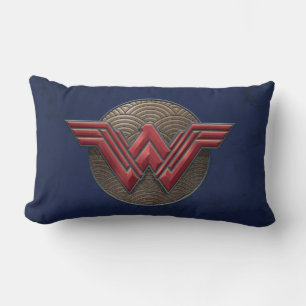 Wonder Woman Symbol Over Concentric Circles Lumbar Pillow