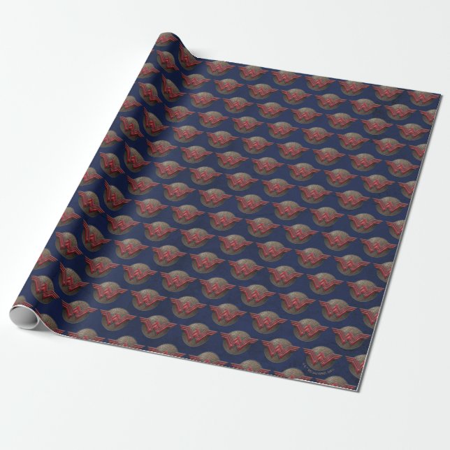 Wonder Woman Symbol Over Concentric Circles Wrapping Paper (Unrolled)