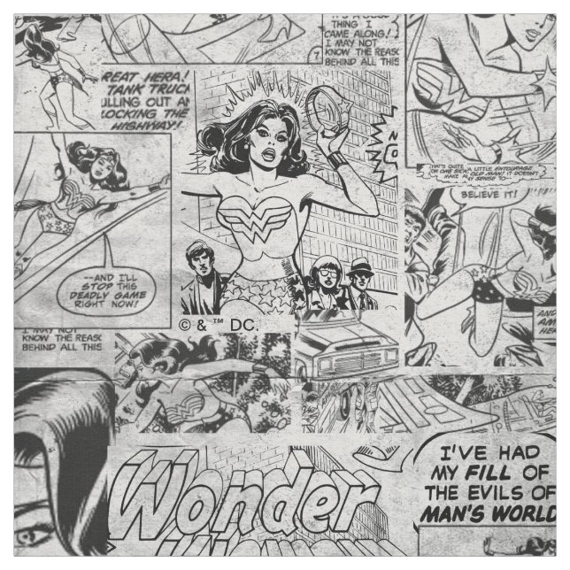Wonder Woman Vintage Comic Pattern Fabric (Swatch)