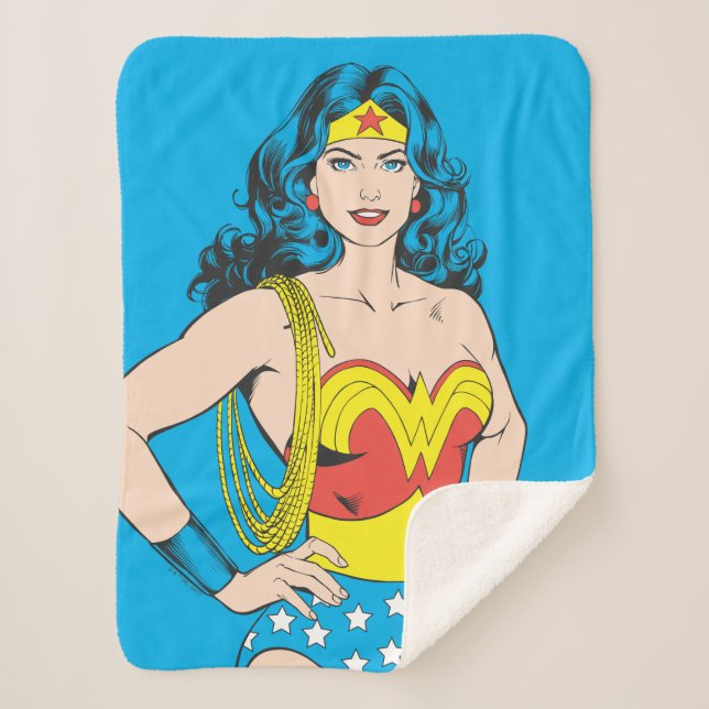 Wonder Woman | Vintage Pose with Lasso Sherpa Blanket (Front)