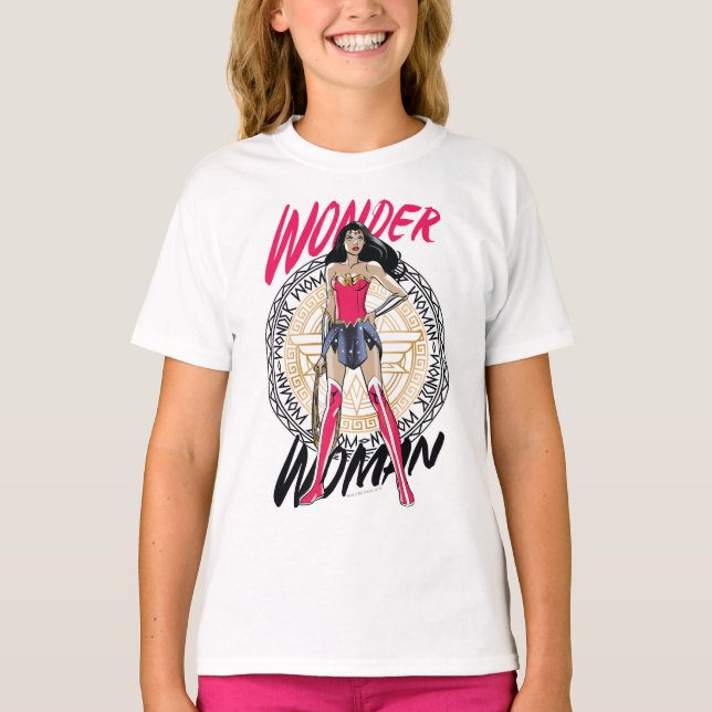 Wonder Woman With Greek Tribal Emblem T-Shirt (Front)