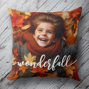 Wonderfall Autumn Fall Leaves Custom Photo Throw Pillow