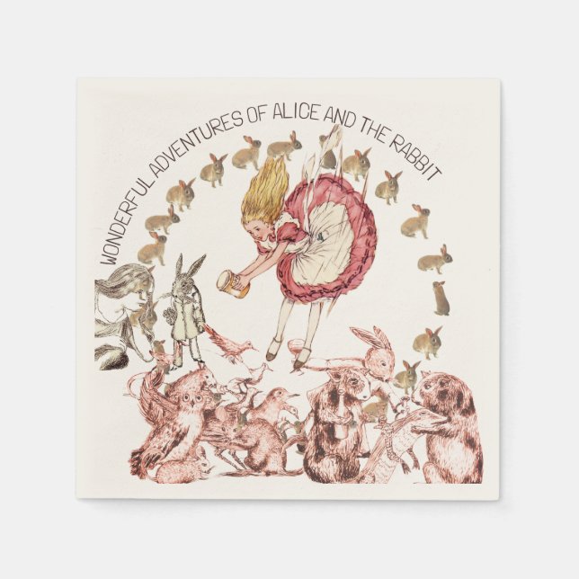 Wonderful Adventures of Alice White Rabbit | Napkin (Front)