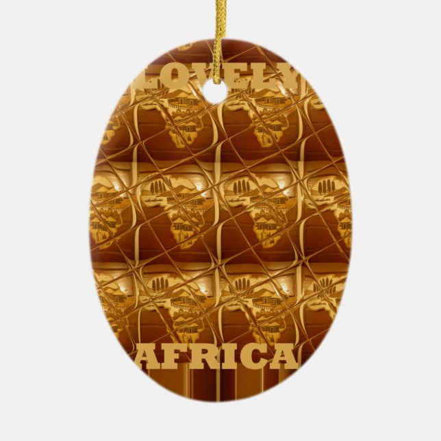 Wonderful African Map Print Golden Design Ceramic Ornament (Front)