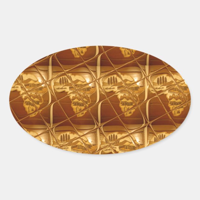 Wonderful African Map Print Golden Design Oval Sticker (Front)