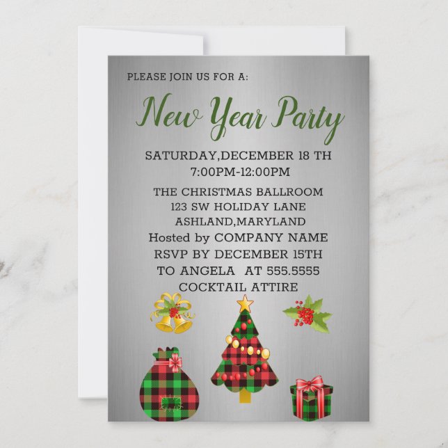 Wonderful, Amazing Grey New Year Invitation (Front)