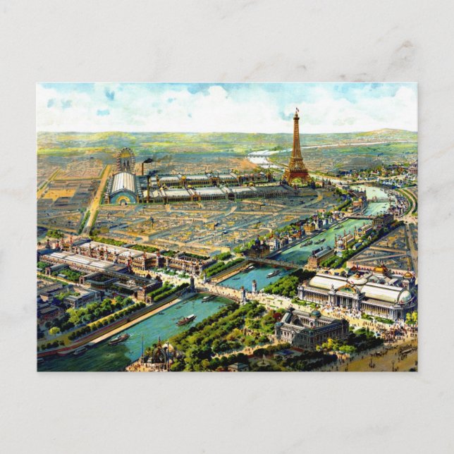 Wonderful antique 1900 Paris panoramic view litho Postcard (Front)