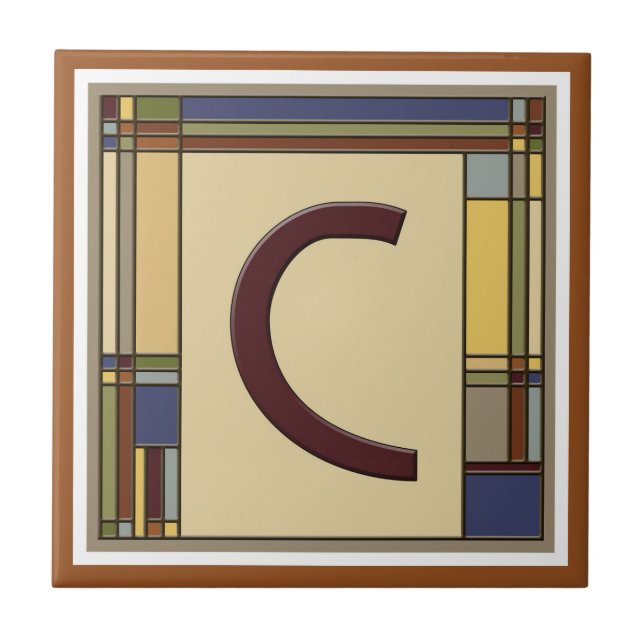 Wonderful Arts & Crafts Geometric Initial C Tile (Front)
