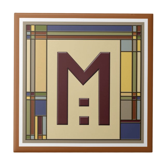 Wonderful Arts & Crafts Geometric Initial M Tile (Front)