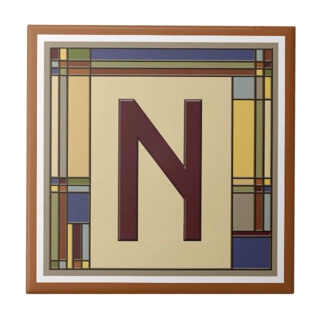 Wonderful Arts & Crafts Geometric Initial N Tile (Front)