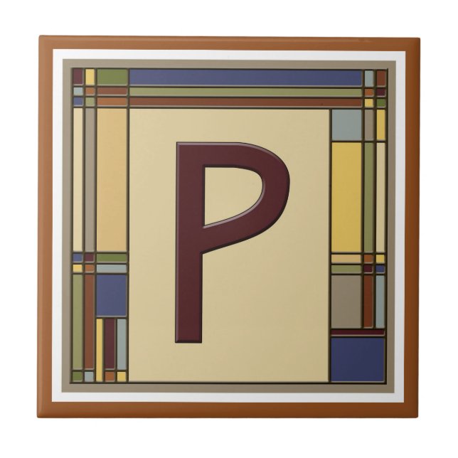 Wonderful Arts & Crafts Geometric Initial P Tile (Front)