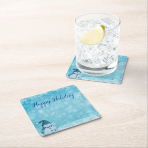 Wonderful, Awesome,Gorgeous Blue Snowman Christmas Square Paper Coaster