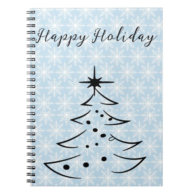 Wonderful, Blue Flakes, Christmas Tree  Notebook (Front)
