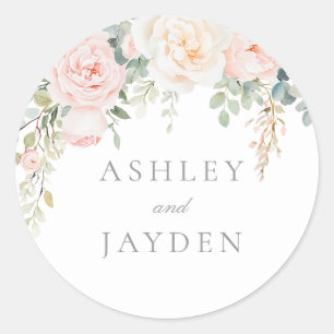 Wonderful Blush Floral Wedding Classic Round Sticker