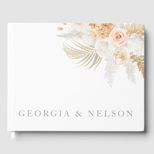 Wonderful Blush Gold & Ivory Floral Wedding Guest Book (Front)