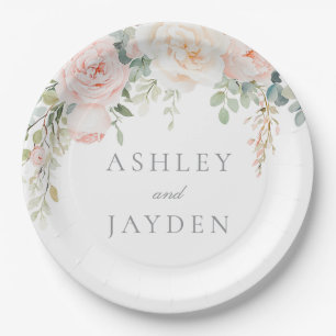 Wonderful Blush & Sage Floral Wedding Paper Plate