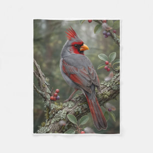 Wonderful Cardinal Bird On Tree Branch Fleece Blan Blanket