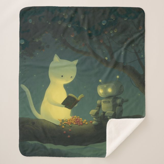 Wonderful Cat and Little Robot Sherpa Blanket (Front)