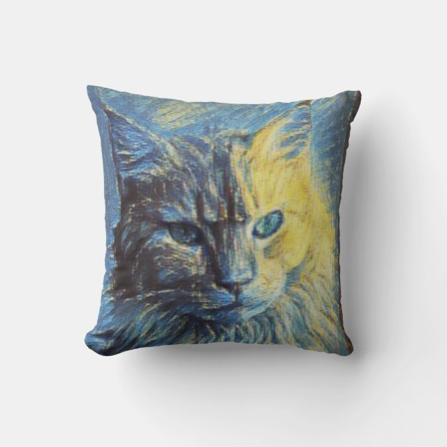 Wonderful Cat Artwork Throw Pillow (Front)