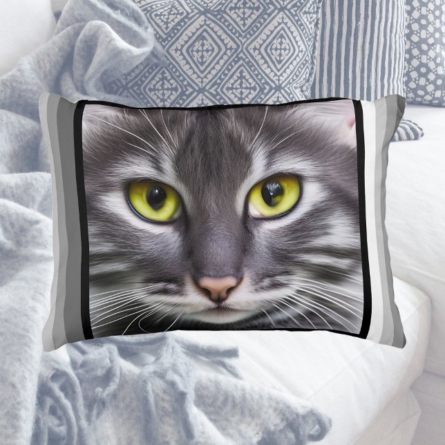 Wonderful cat in portrait on modern stripes  accent pillow (Creator Uploaded)