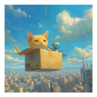 Wonderful Cat & Little Robot: The Flying Box Photo Print