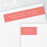 Wonderful Christmas | Modern Stylish Orange Red  Wrap Around Label<br><div class="desc">Stylish modern holiday return address label with a classic typography quote "simply having a wonderful christmas time" with a dividing line and family name in white. The design features a striking coral orange hot red feature colour! The address, greeting and name can be easily customized for a design as unique...</div>