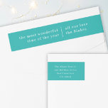 Wonderful Christmas Modern Stylish Turquoise Teal Wrap Around Label<br><div class="desc">Stylish modern holiday return address label with a classic typography quote "simply having a wonderful christmas time" with a dividing line and family name in white. The design features a striking turquoise teal aqua blue green feature colour! The address, greeting and name can be easily customized for a design as...</div>