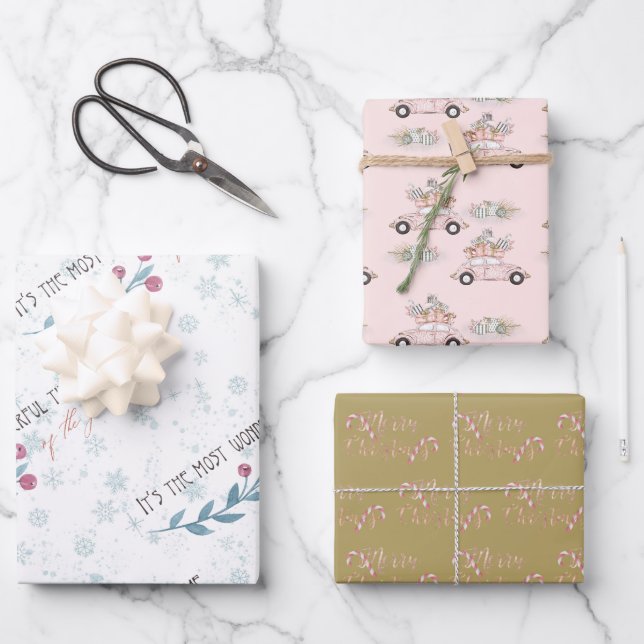 Wonderful Christmas Pastels Wrapping Paper Sheet (Front)