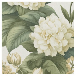 Wonderful classic white olive green floral pattern fabric
