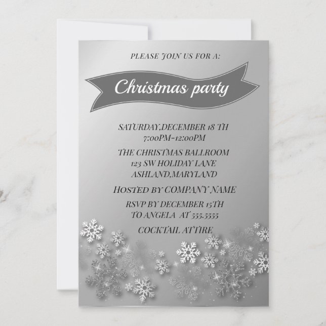 Wonderful, Cool Silver Sparkly Christmas  Invitation (Front)