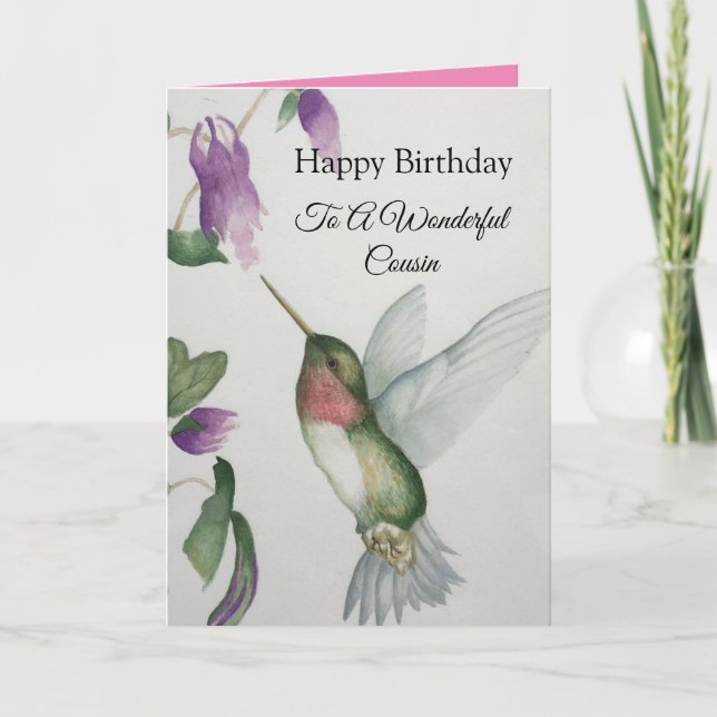 Wonderful Cousin Birthday Hummingbird Card (Front)