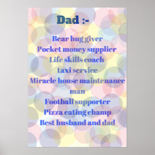 Wonderful Dad, a list of dad skills Poster