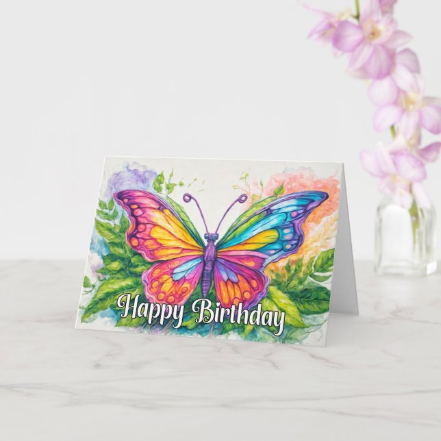 Wonderful Dancing Butterfly Happy Birthday Card (Orchid)