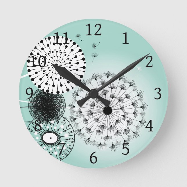 Wonderful Dandelions Blue Round Clock (Front)