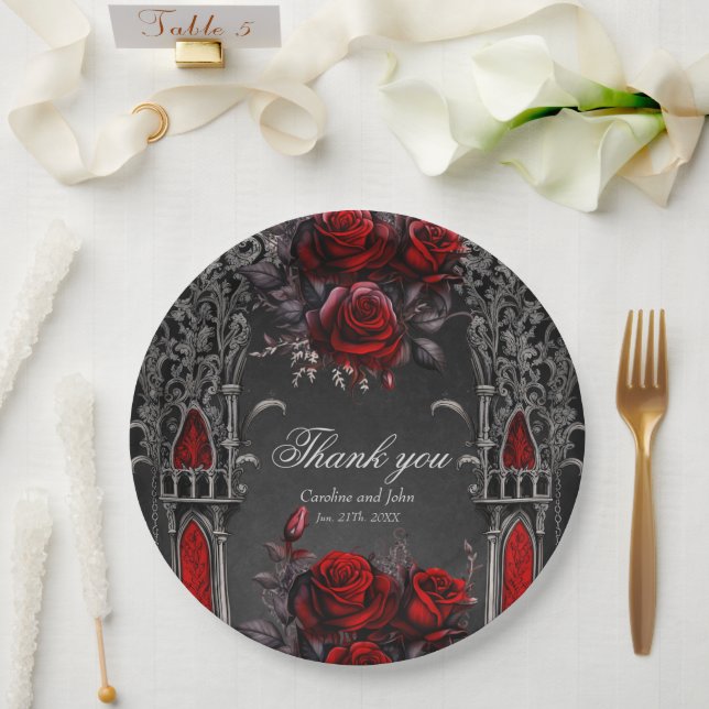 Wonderful dark gothic wedding design. paper plate (Wedding)