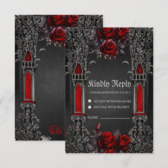 Wonderful dark gothic wedding design. RSVP card (Front/Back)