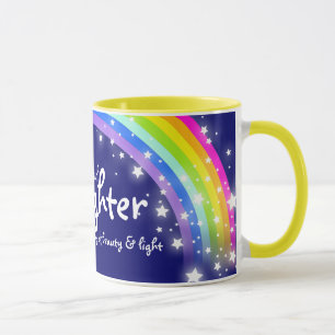 Wonderful Daughter rainbow navy blue mug