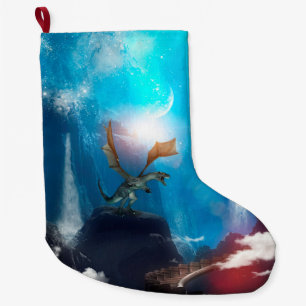 Wonderful dragon in the night large christmas stocking