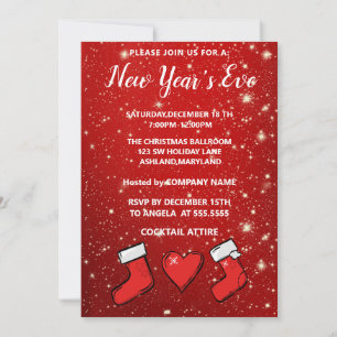 Wonderful, Elegant, Red Sparkly New Year Invitati Invitation