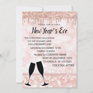 Wonderful, Elegant, RoseGold New Year Wine Glass I Invitation