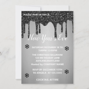 Wonderful, Elegant, Silver Sparkly New Year   Invitation