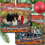 Wonderful Family Christmas Day 1490 Metal Ornament<br><div class="desc">Painting "Wonderful Day 1490" Collection Add your favorite family photos to these square aluminum ornaments with a two-sided personalization you can add your own holiday message. Packaged with a clean white ribbon, you’ll be hanging this unique ornament on your Christmas tree with style! Personalize on the product page or click...</div>