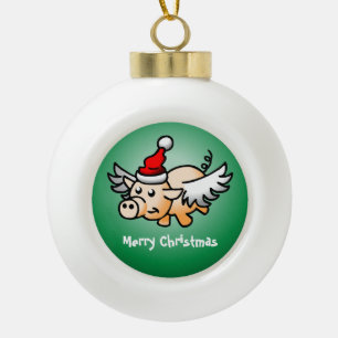 Wonderful Flying Pig Ceramic Ball Christmas Ornament