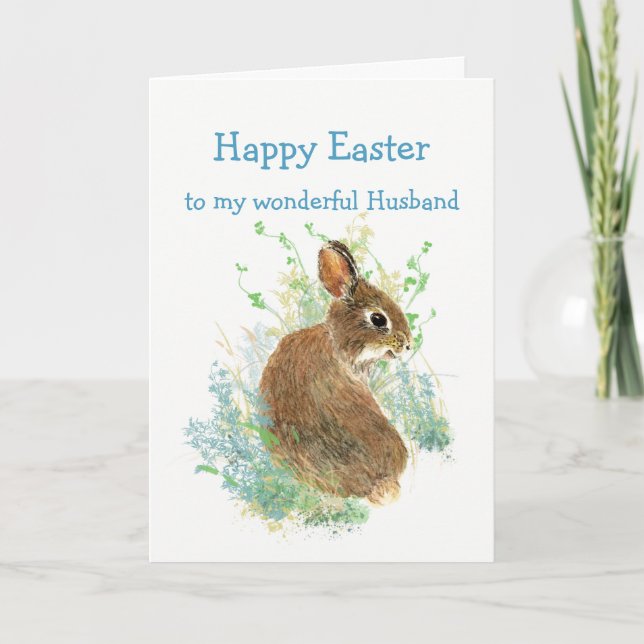 Wonderful Friend Husband Easter Cute Bunny Rabbit Holiday Card (Front)