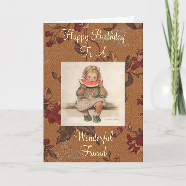 Wonderful Friend Vintage Birthday Card (Front)